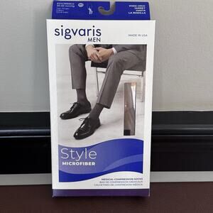 Sigvaris Men’s Style Microfiber Compression Socks 30-40 mmHg Tan Khaki Knee-H